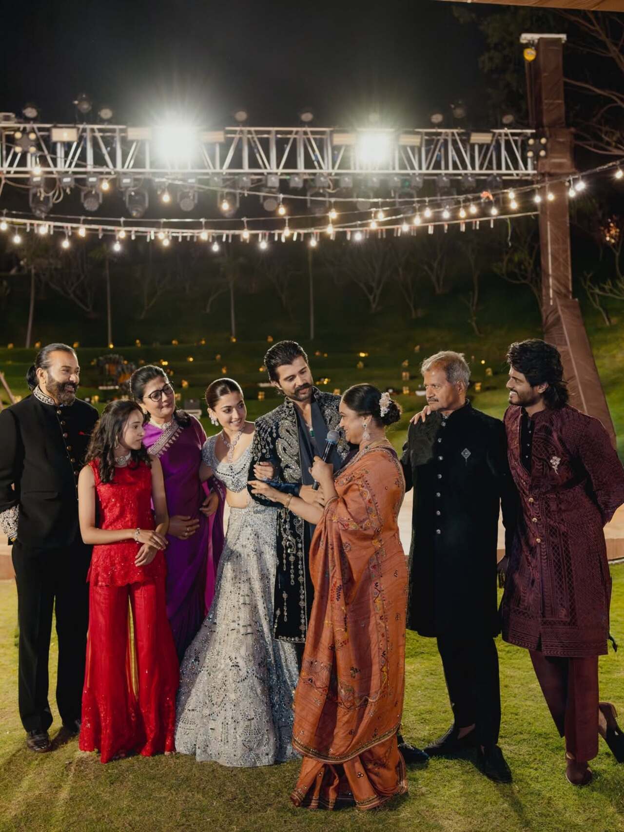 Vijay Deverakonda and Rashmika captured with their respective family members on their Sangeet night